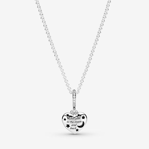 Pandora Sparkling Blue Moon & Stars Heart Necklace - Picture 2 of 2